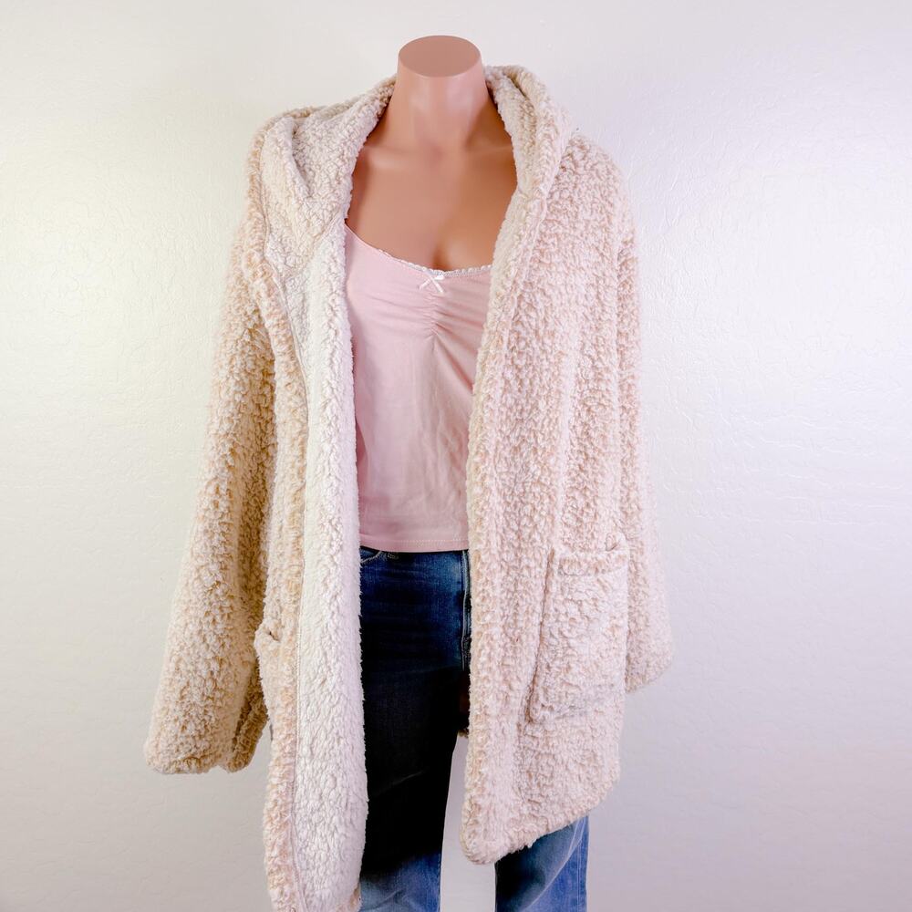 Cozy Teddy Sherpa Cream Fleece Open Front Cardigan Coat Jacket Size 3XL NWT